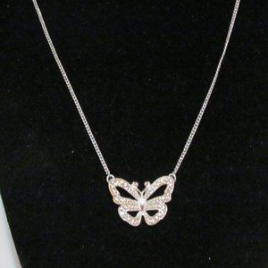 Pretty delicate Avon SH butterfly rhinestone necklace signed